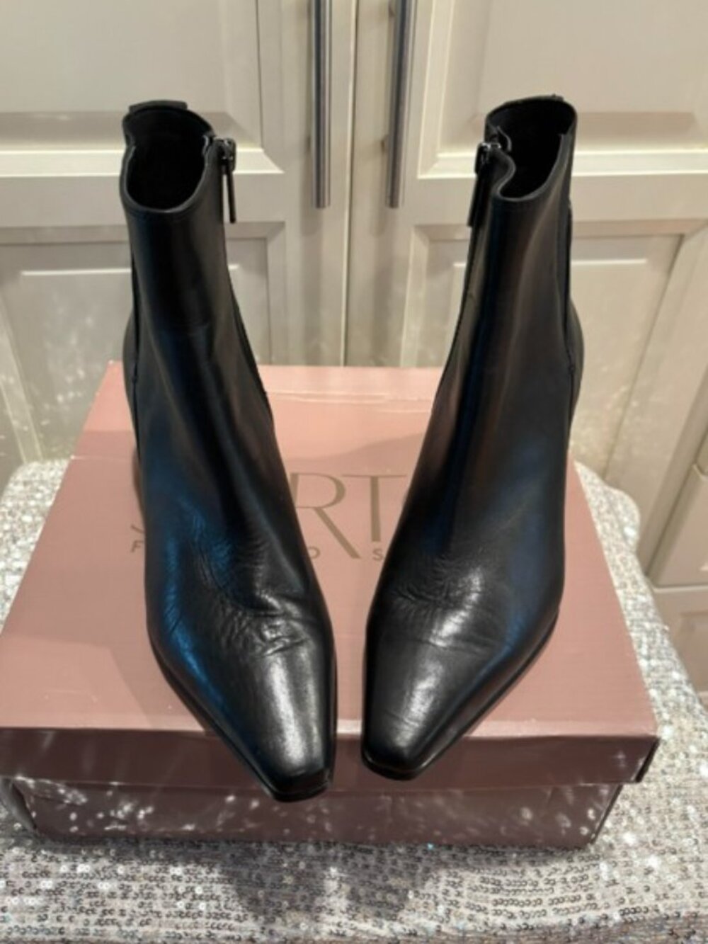 Franco Sarto A-Brynn Black Leather Ankle Boots — Size 6 Medium